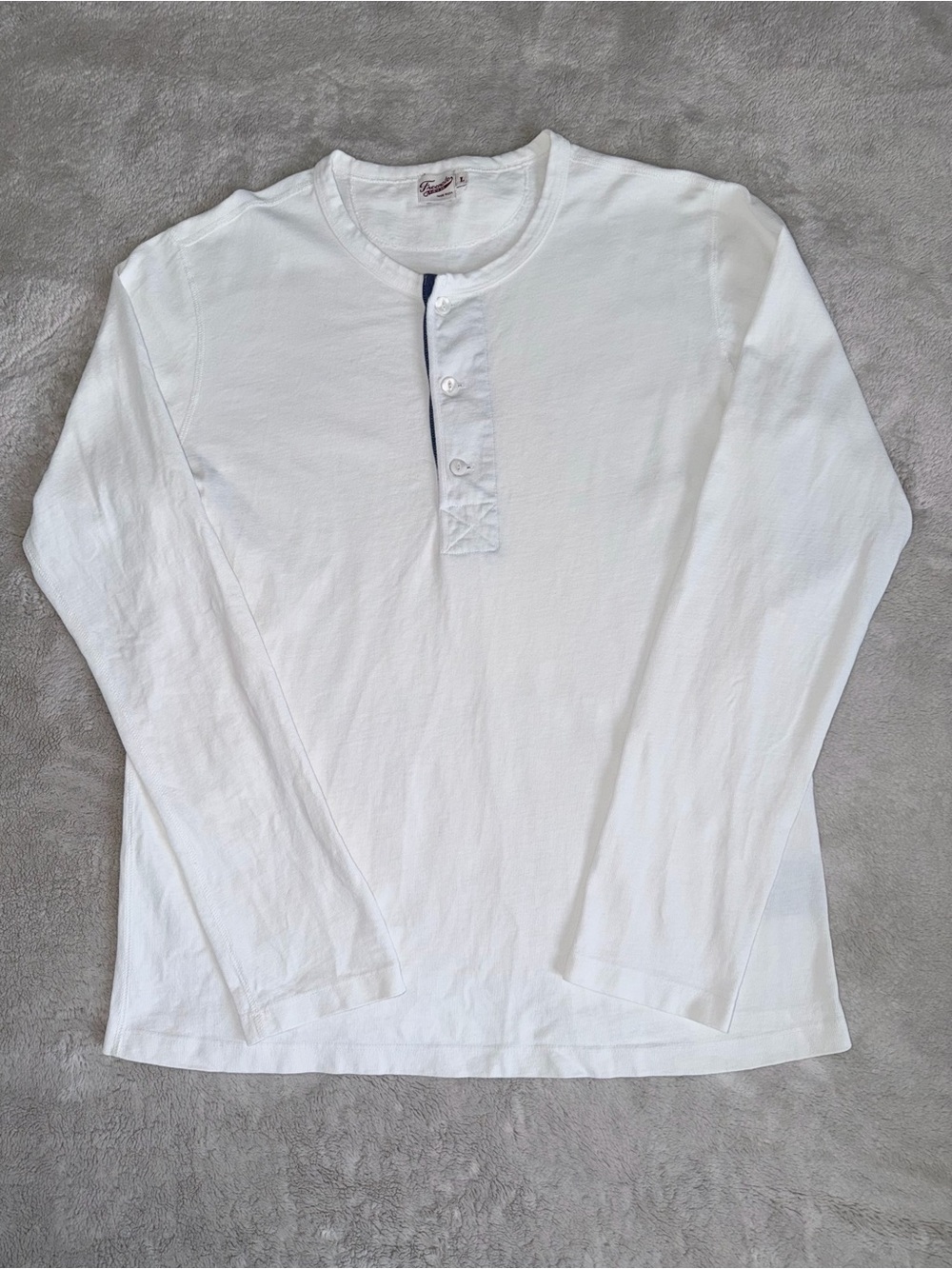 Freenote Cloth Henley Long Sleeve Knit Shirt Men’s Large In Ivory/White